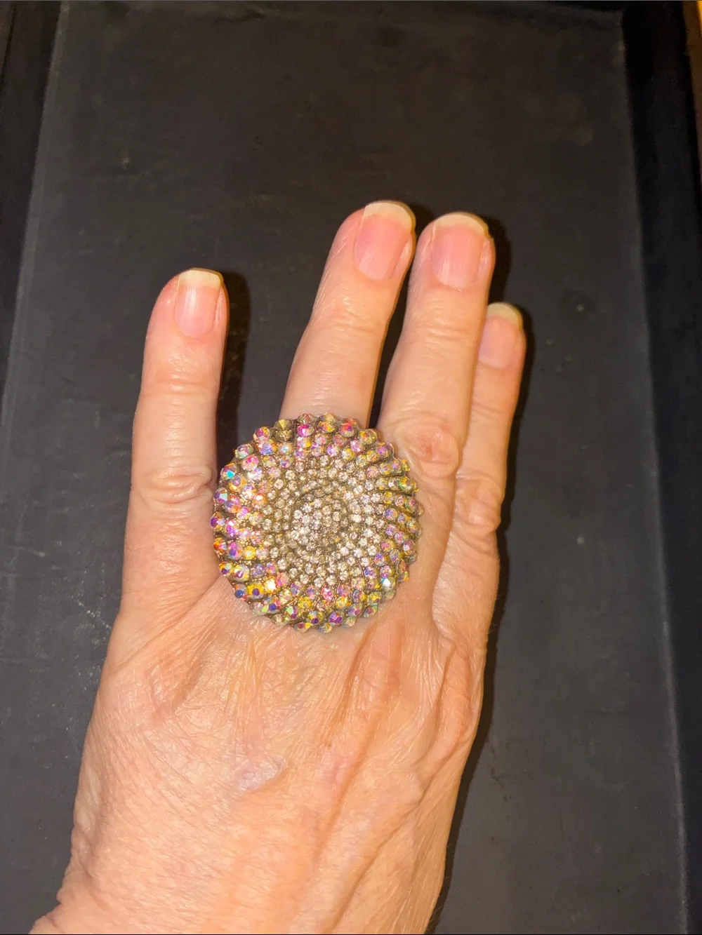 Aurora-Inspired Multicolor Crystal Cocktail Stretch Ring